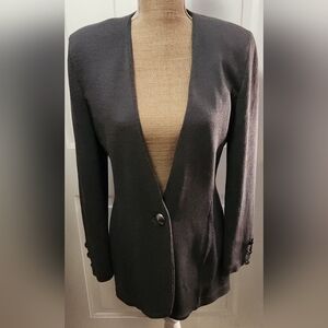 St. John Separates Gray Tailored Blazer with V-Neckline and Narrow Lapels Size M